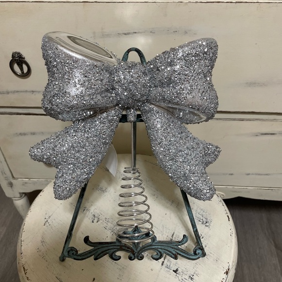 Silver Glitter Bow Tree Topper - Picture 2 of 3
